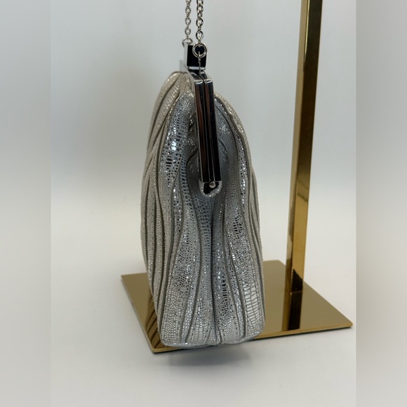 Annabel Ingall Platinum Lame' Leather Convertible Clutch Bag - Picture 9 of 17